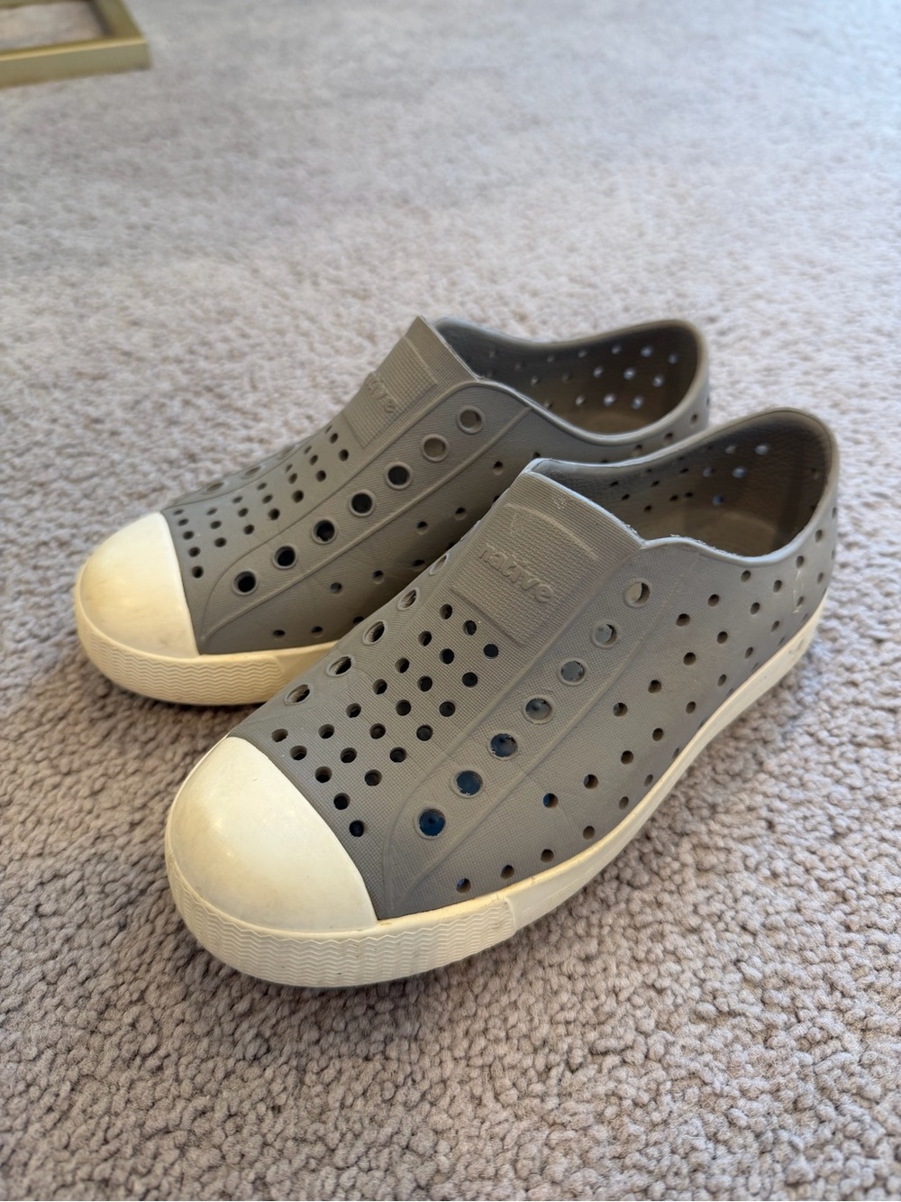 Natives Grey Slip-On Perforated Rubber Sneakers with White Toe Cap